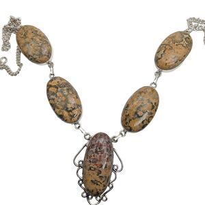 Leopard Skin Jasper Sterling Silver Necklace - Unique 22-Inch Earth Tone